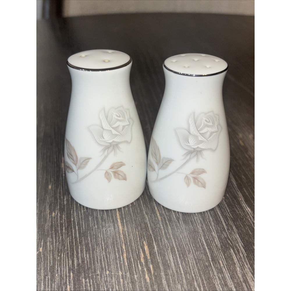 Noritake China "Rosay" Porcelain Salt And Pepper Shakers #6216 Gray Roses
